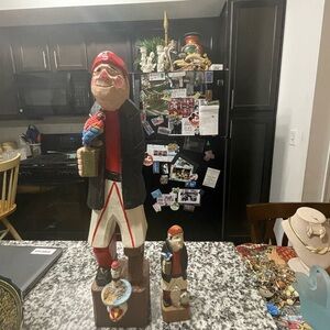 Vintage Collection of Carved Wooden Pirate Figurine Set with Parrot